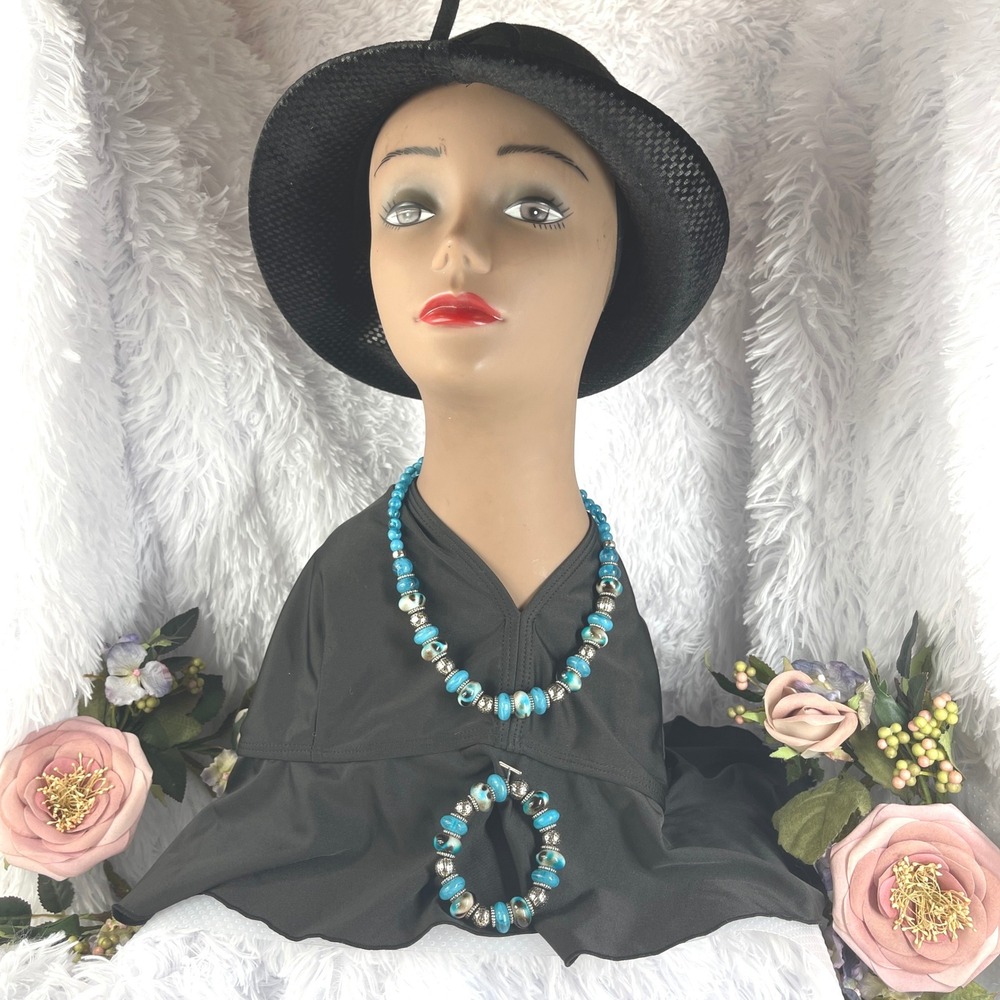 Unbranded Beaded Jewelry Set Women OS Blue Glass Silver Boho Southwestern Style